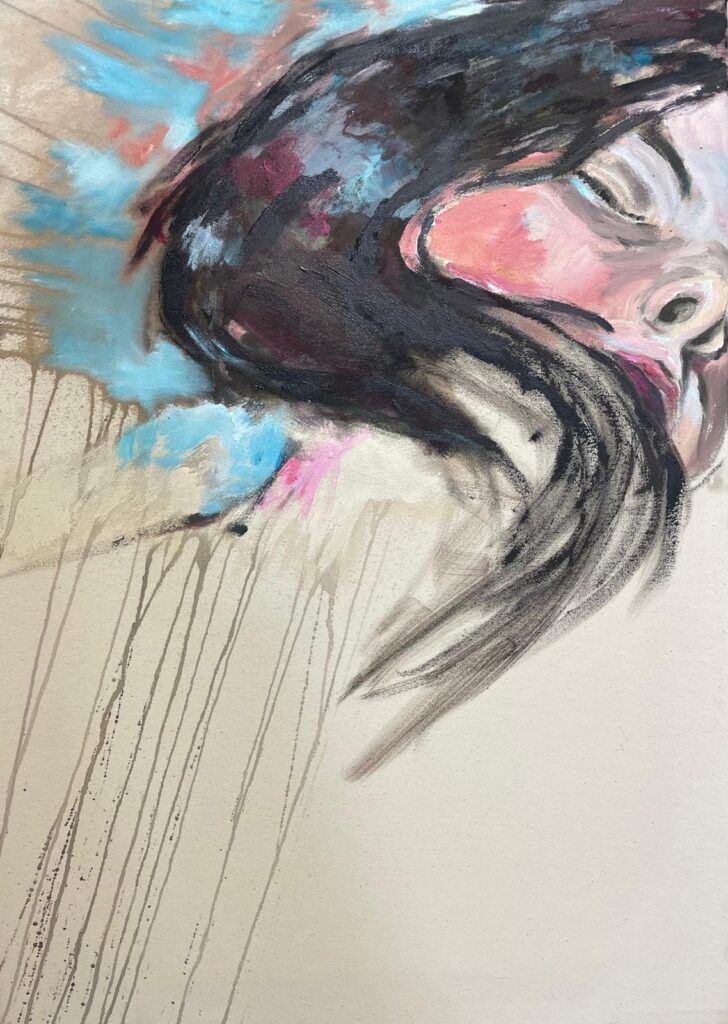 Gemalte Frau mit geschlossenen Augen, Malerei von Heike Stommel 