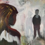 2021, Acryl auf Leinwand, 60 x 60 cm Gemaltes Bild mit dem Titel "Konfrontation" von Heike Stommel